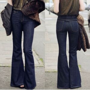 Current/Elliott The High Rise Bell Wide Flare Denim Jeans Patriot Dark Wash